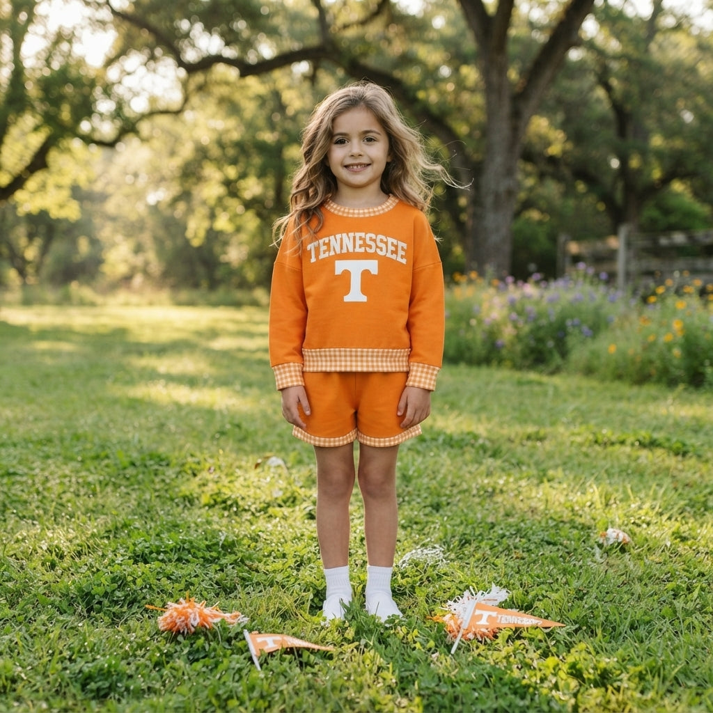 Baby Girls Vinyl Tennessee Long Sleeve Top Pockets Short Team Clothes Set