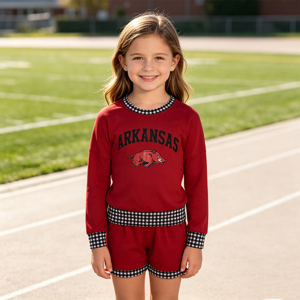 Baby Boys Vinyl Arkansas Long Sleeve Top Pockets Short Team Clothes Set