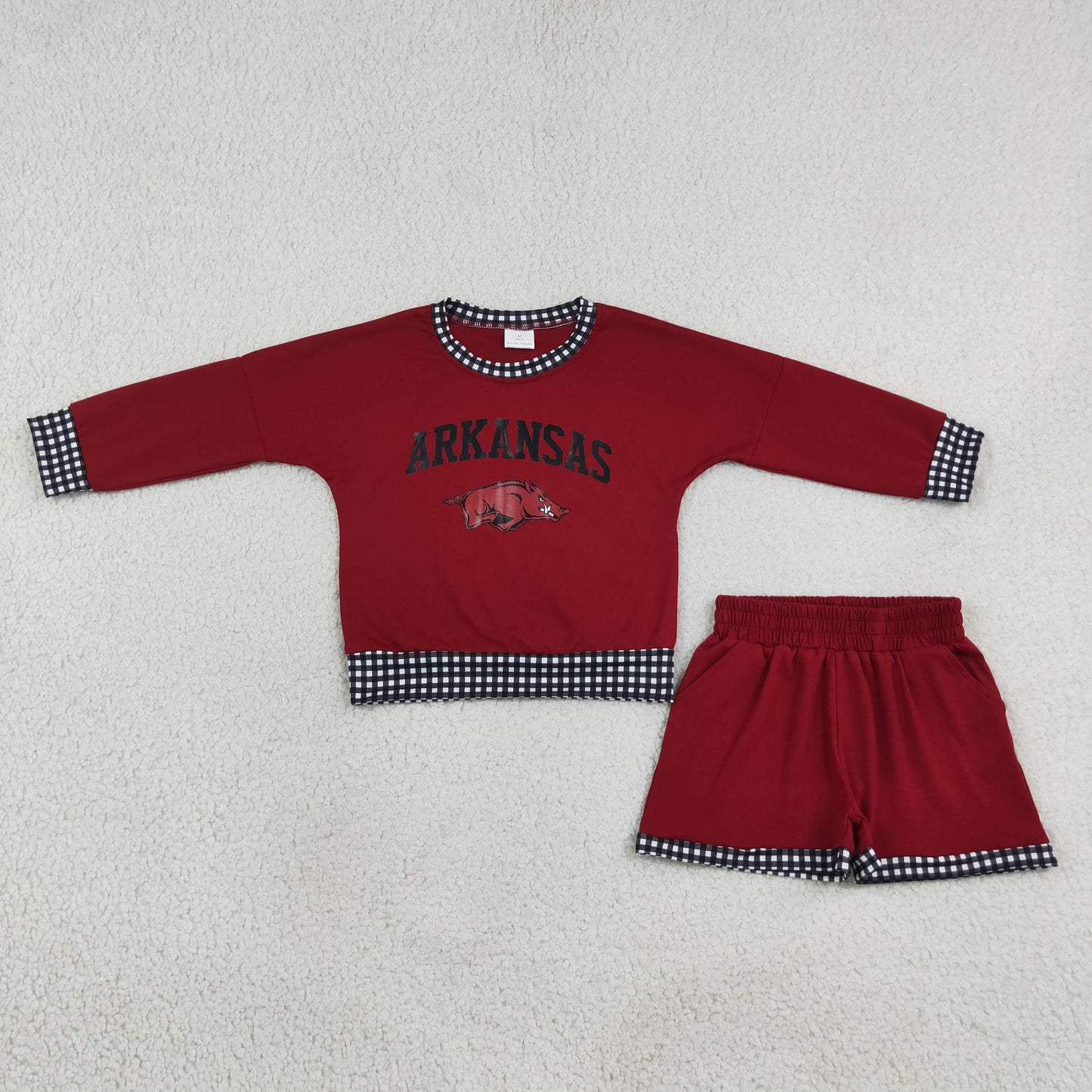 Baby Boys Vinyl Arkansas Long Sleeve Top Pockets Short Team Clothes Set
