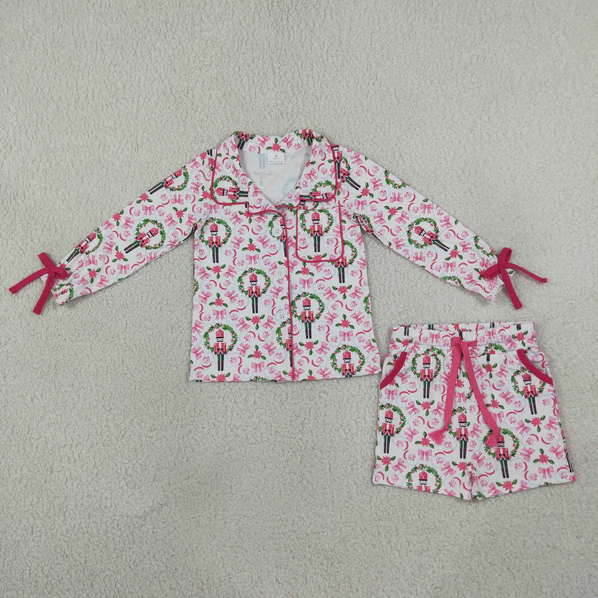 Baby Girls Bows Soldiers Button Top Pocket Short Christmas Pajamas Sets