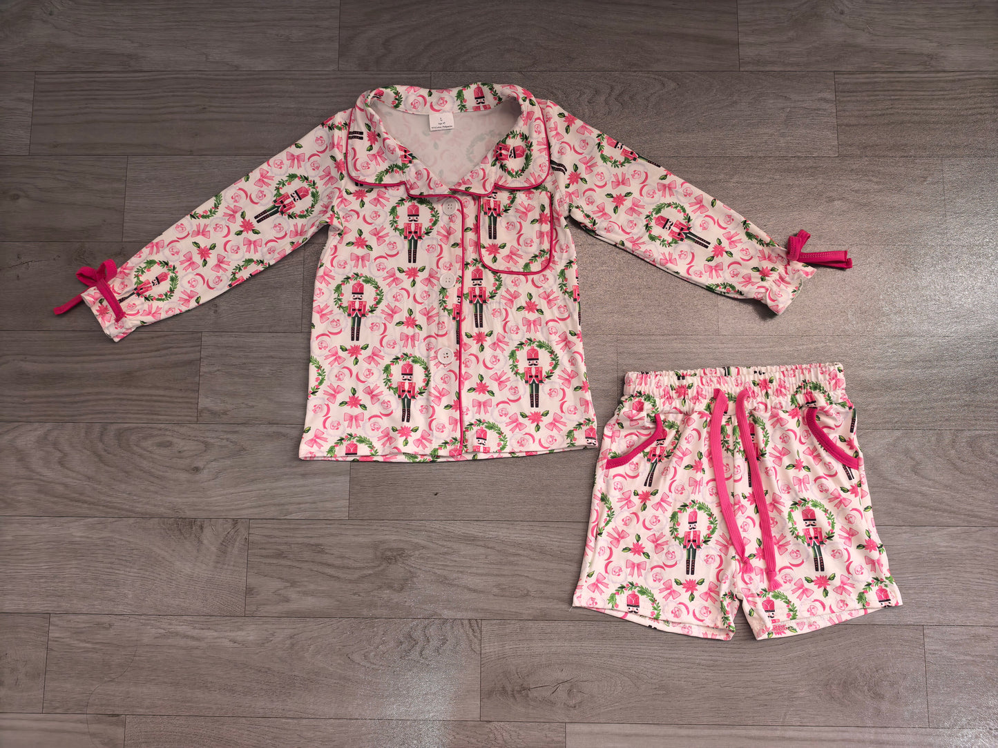 Baby Girls Bows Soldiers Button Pocket Top Short Christmas Pajamas Sets Preorder