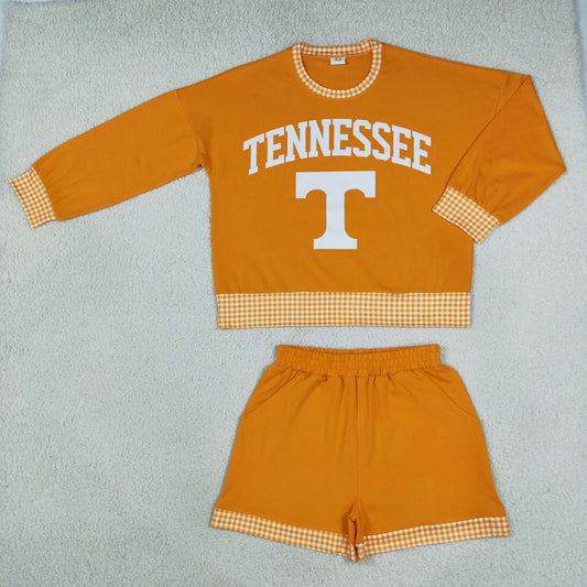 Adult Women Vinyl Tennessee Long Sleeve Top Pockets Short Team Clothes Set