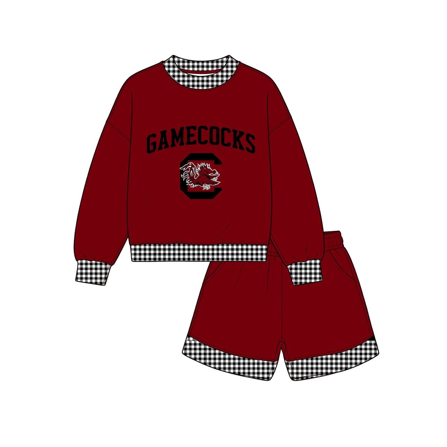 Preorder moq 5 Adult Women Gamecocks Long Sleeve Top Short Team Clothes Set
