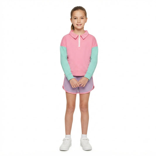 Baby Girls Long Sleeve Patchwork Zip Pullovers Short Clothes Sets