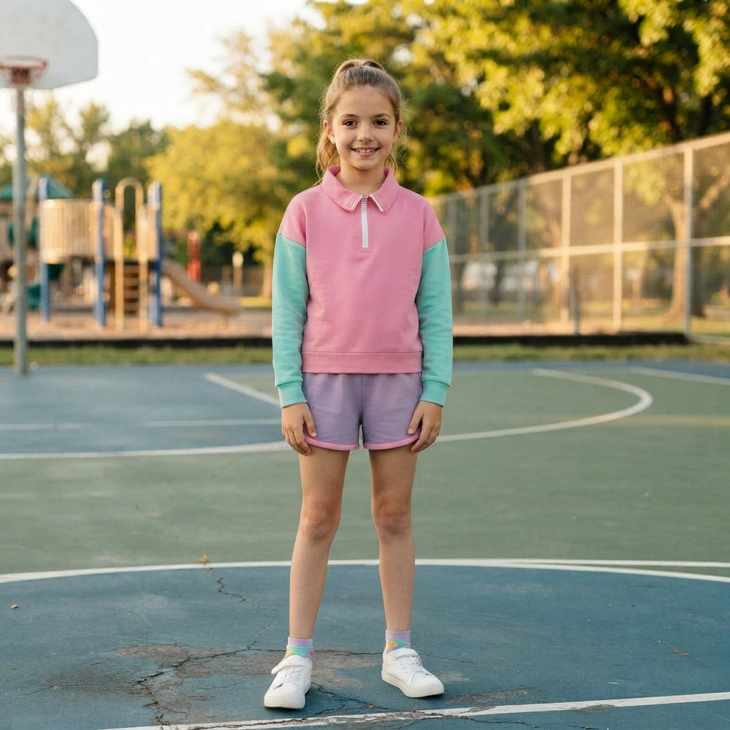 Baby Girls Long Sleeve Patchwork Zip Pullovers Short Clothes Sets