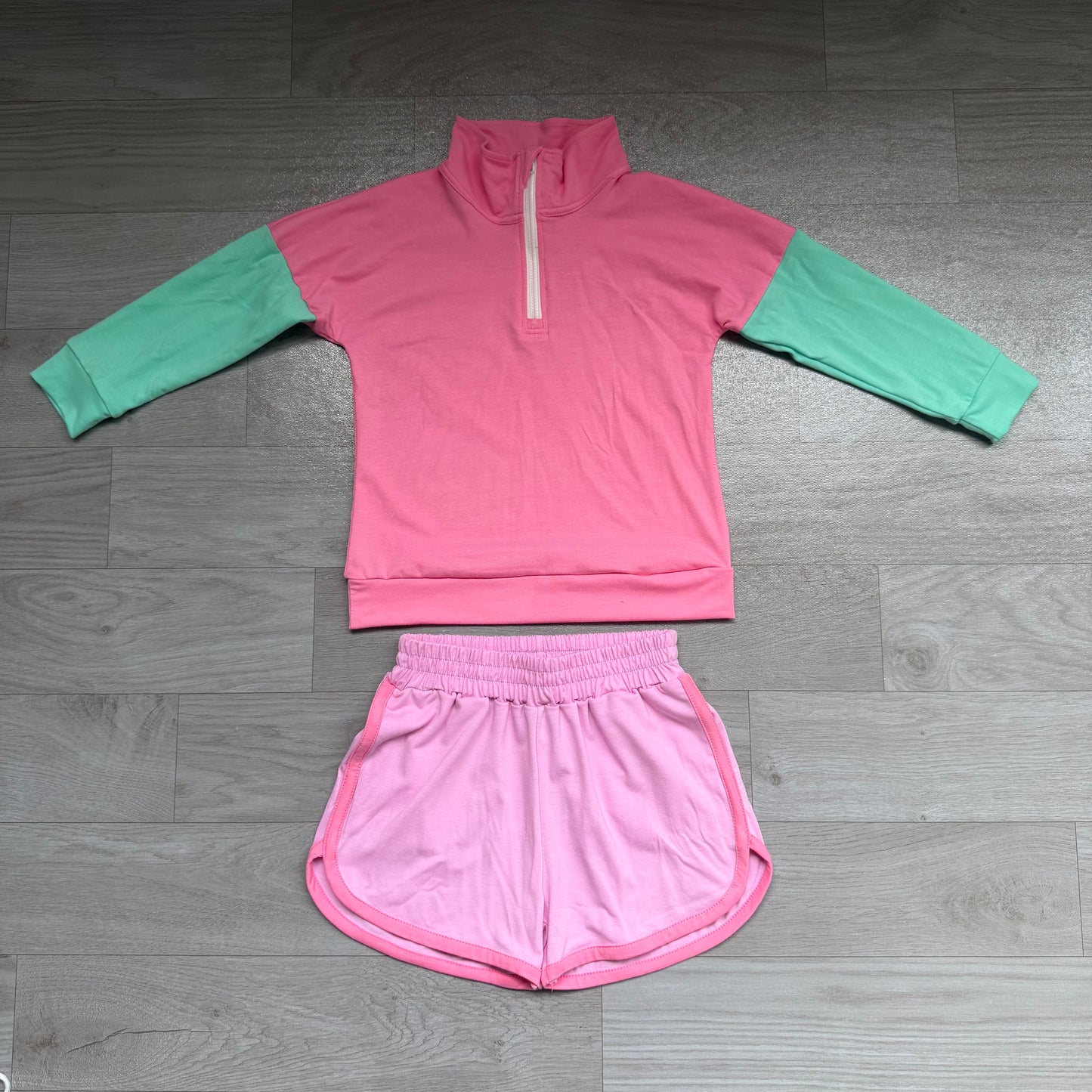 Baby Girls Patchwork Zip Pullovers Pockets Short Clothes Sets Preorder
