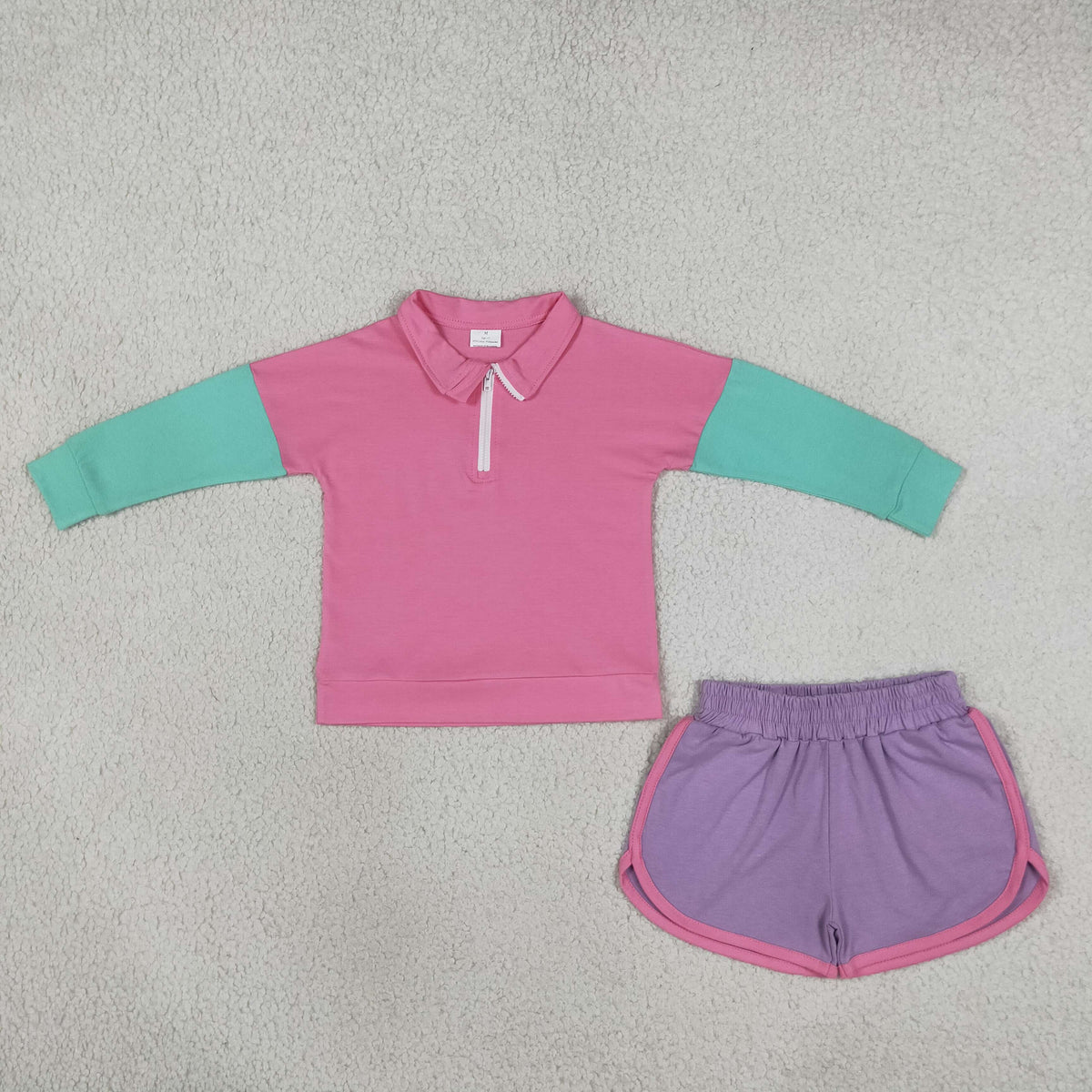 Baby Girls Long Sleeve Patchwork Zip Pullovers Short Clothes Sets