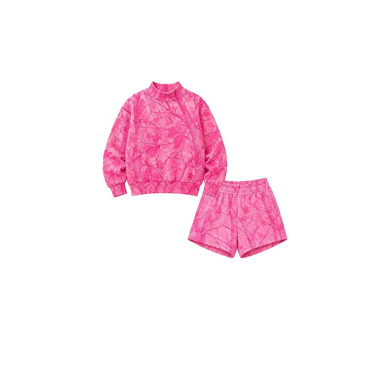 Preorder moq 5 Baby Girls Pink Leaves Camo Top Pockets Short Clothes Set