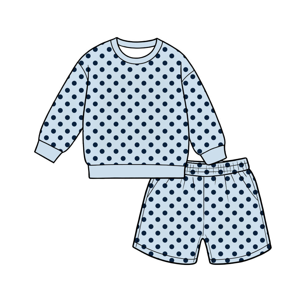 Preorder moq 5 Adult Women Blue Polka Dots Top Pockets Short Clothes Sets