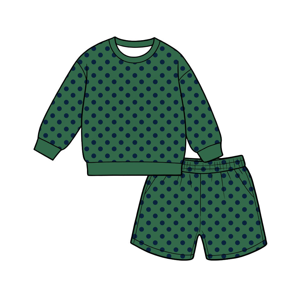 Preorder moq 5 Adult Women Green Polka Dots Top Pockets Short Clothes Sets