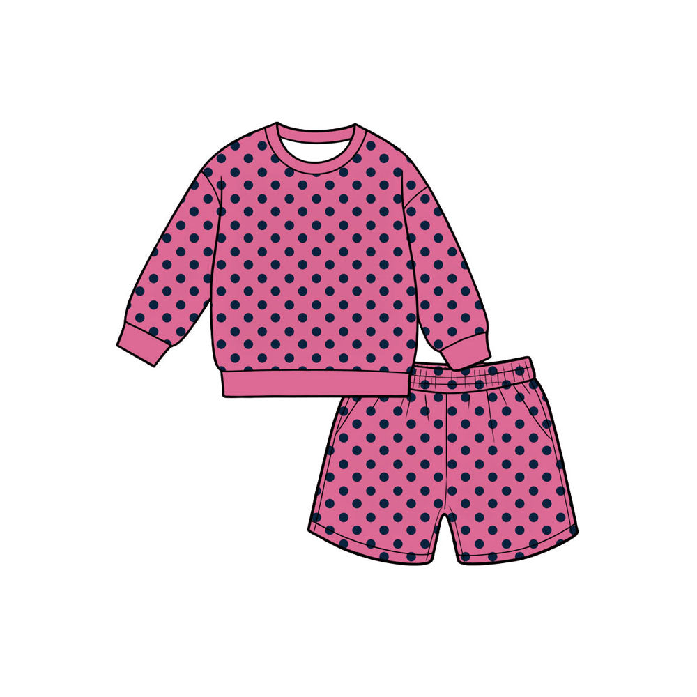Preorder moq 5 Baby Girls Pink Polka Dots Top Pockets Short Clothes Set