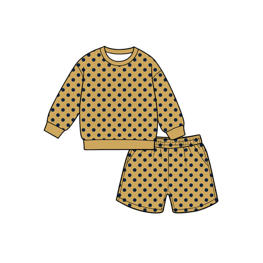Preorder moq 5 Baby Girls Gold Polka Dots Top Pockets Short Clothes Set