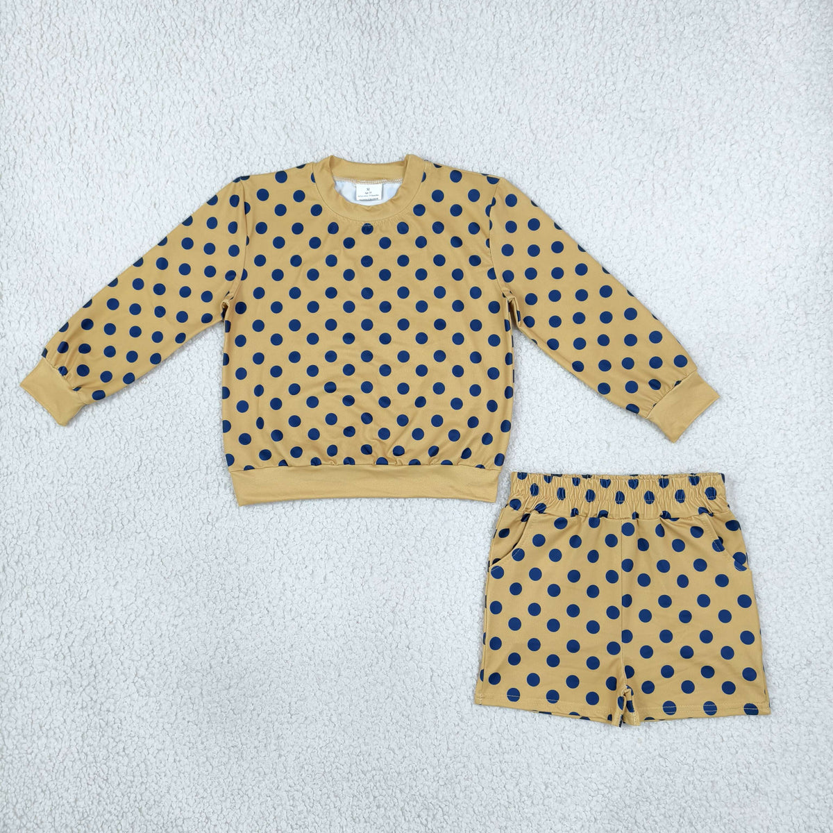 Baby Girls Mustard Long Sleeve Polka Dots Slouchy Top Pockets Short Clothes Set