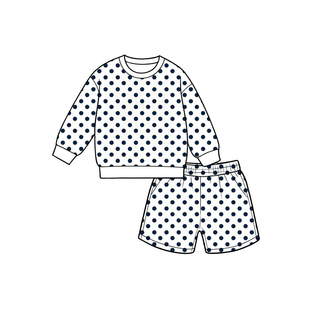 Preorder moq 5 Baby Girls White Polka Dots Top Pockets Short Clothes Set