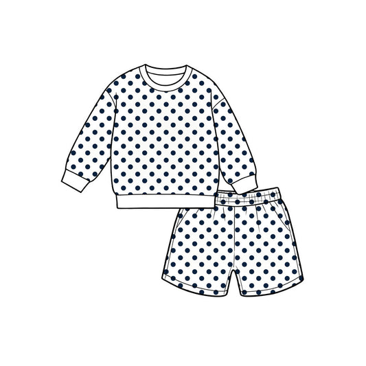 Preorder moq 5 Baby Girls White Polka Dots Top Pockets Short Clothes Set