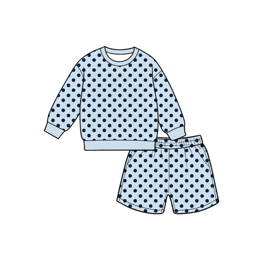 Preorder moq 5 Baby Girls Blue Polka Dots Top Pockets Short Clothes Set