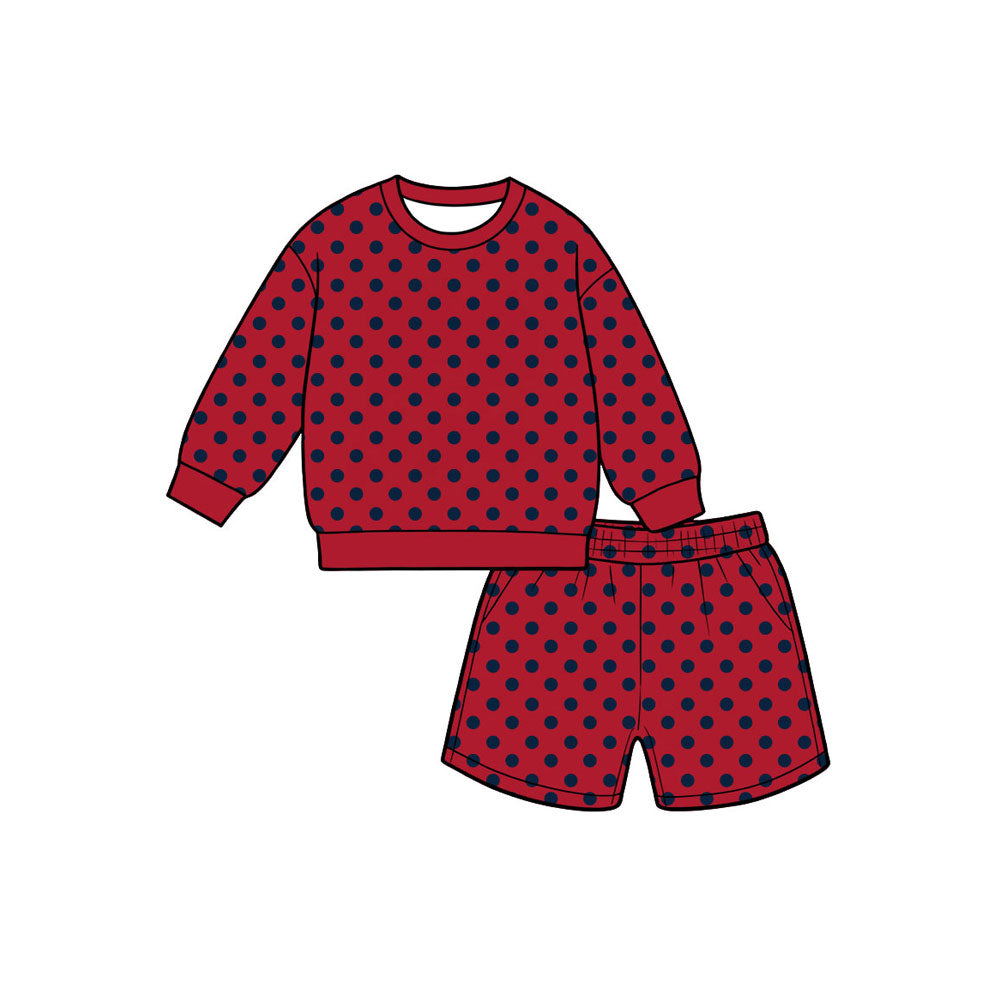 Preorder moq 5 Baby Girls Red Polka Dots Top Pockets Short Clothes Set
