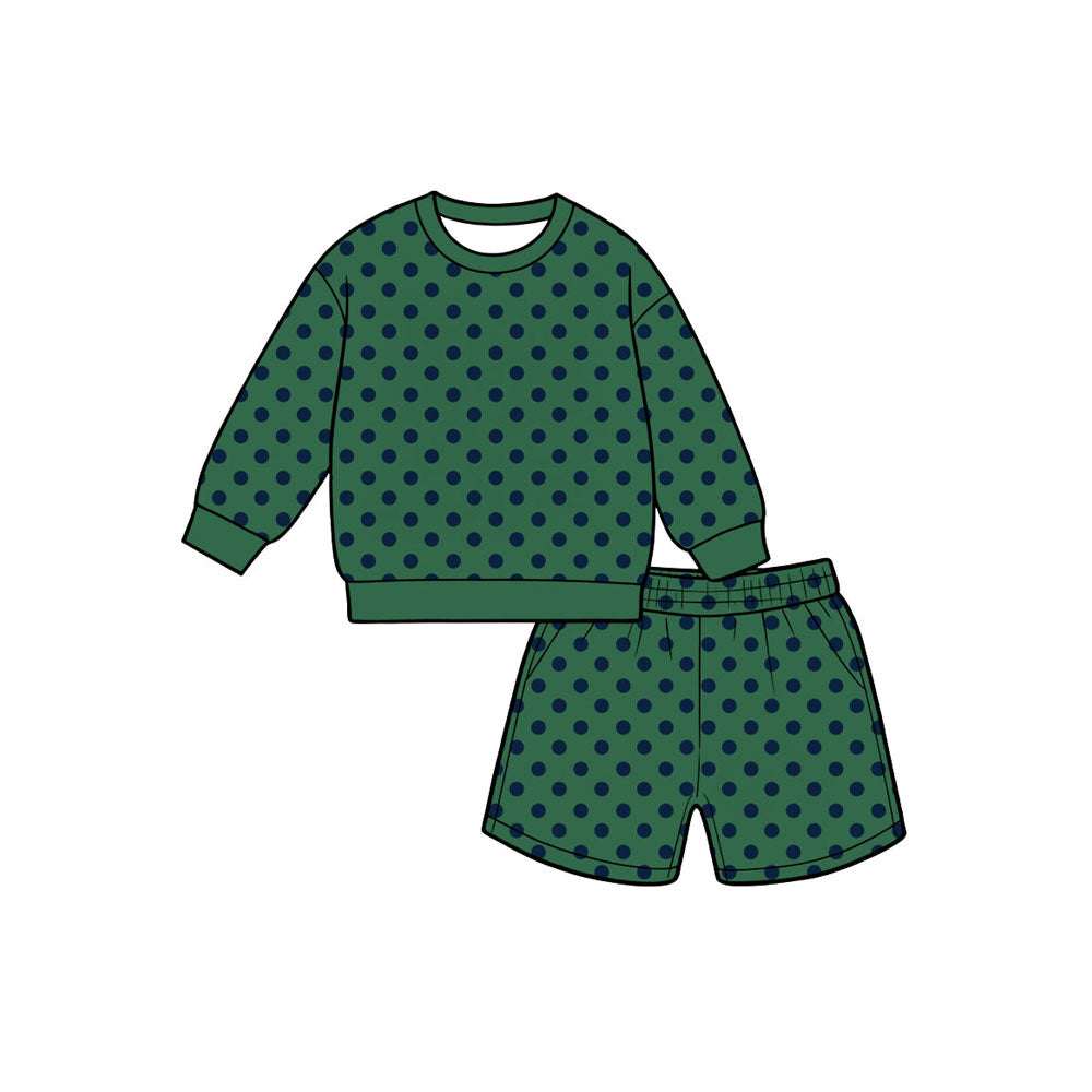 Preorder moq 5 Baby Girls Green Polka Dots Top Pockets Short Clothes Set