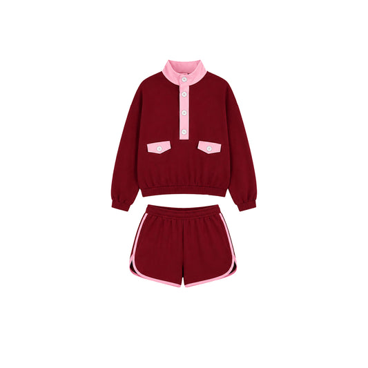 Preorder moq 5 Baby Girls Long Sleeve Pockets Button Pullover Short Clothes Set