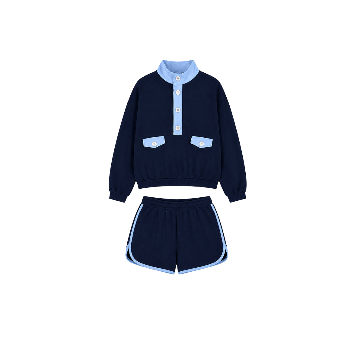 Preorder moq 5 Baby Girls Long Sleeve Pockets Button Pullover Short Clothes Set