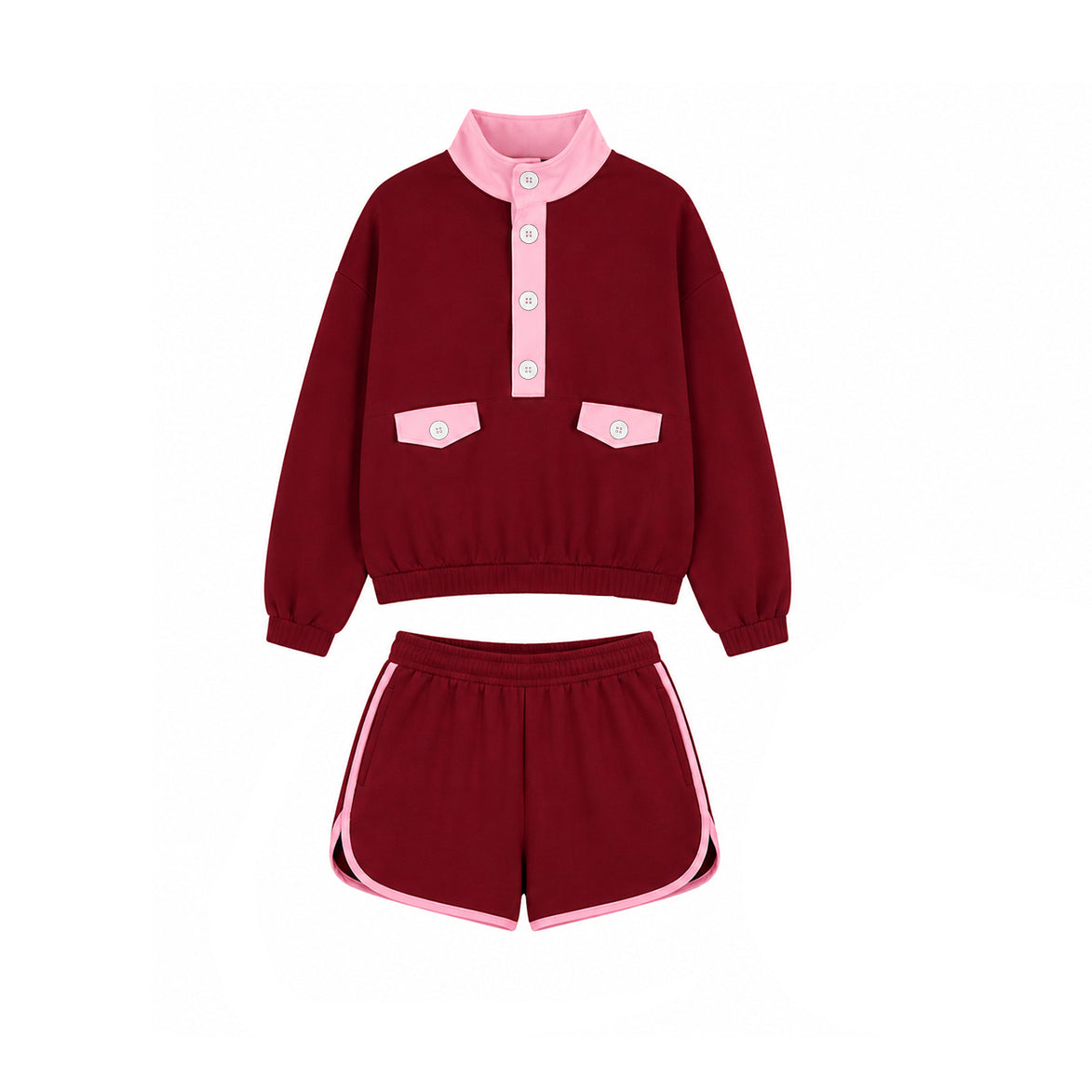 Preorder moq 5 Adult Women Long Sleeve Button Pockets Top Short Clothes Sets