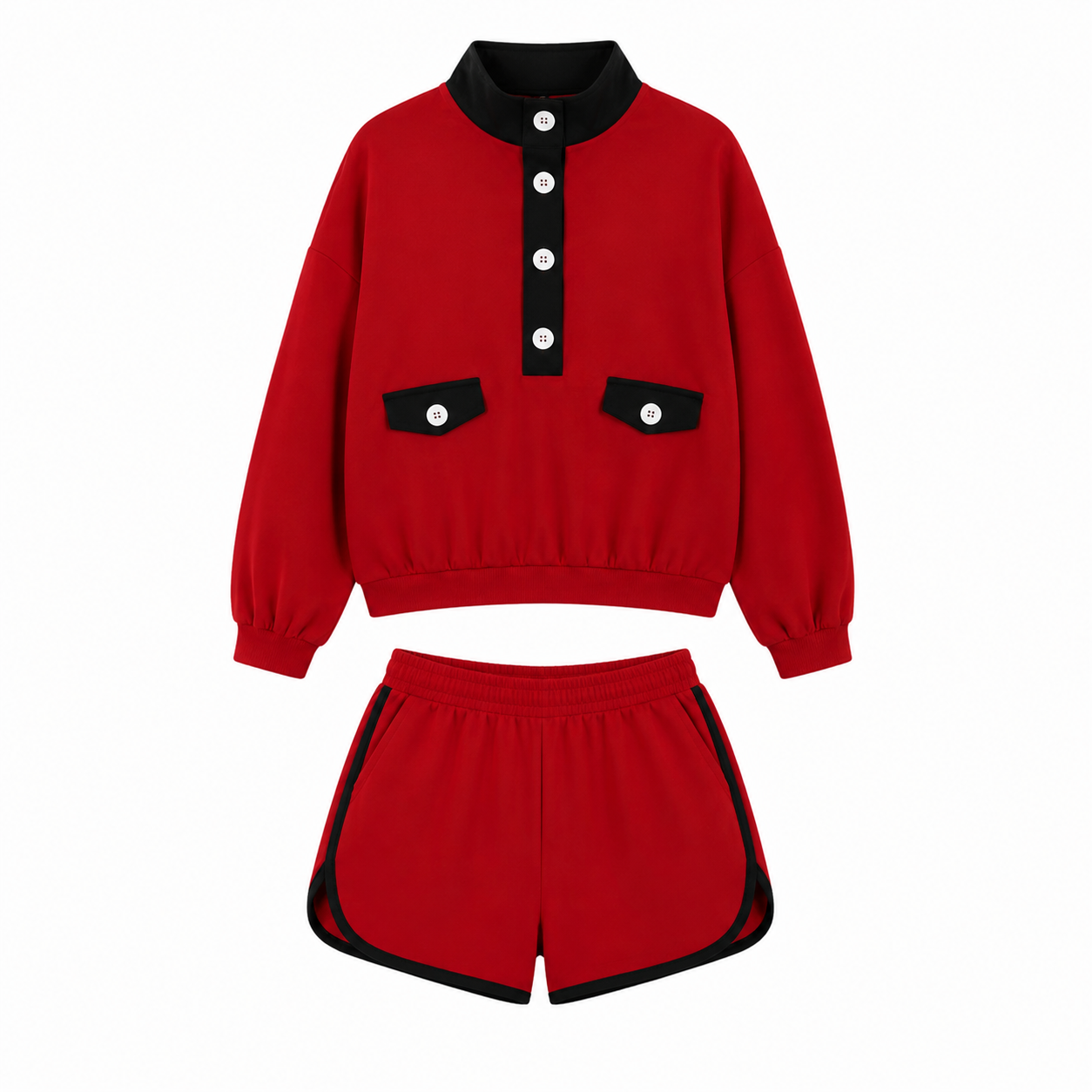 Preorder moq 5 Adult Women Long Sleeve Button Pockets Top Short Clothes Sets