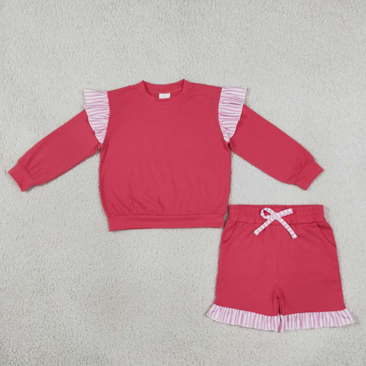 Baby Girls Watermelon Red Flutter Sleeve Top Pockets Ruffle Short Clothes Set