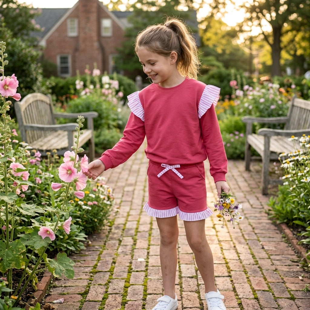 Baby Girls Watermelon Red Flutter Sleeve Top Pockets Ruffle Short Clothes Set
