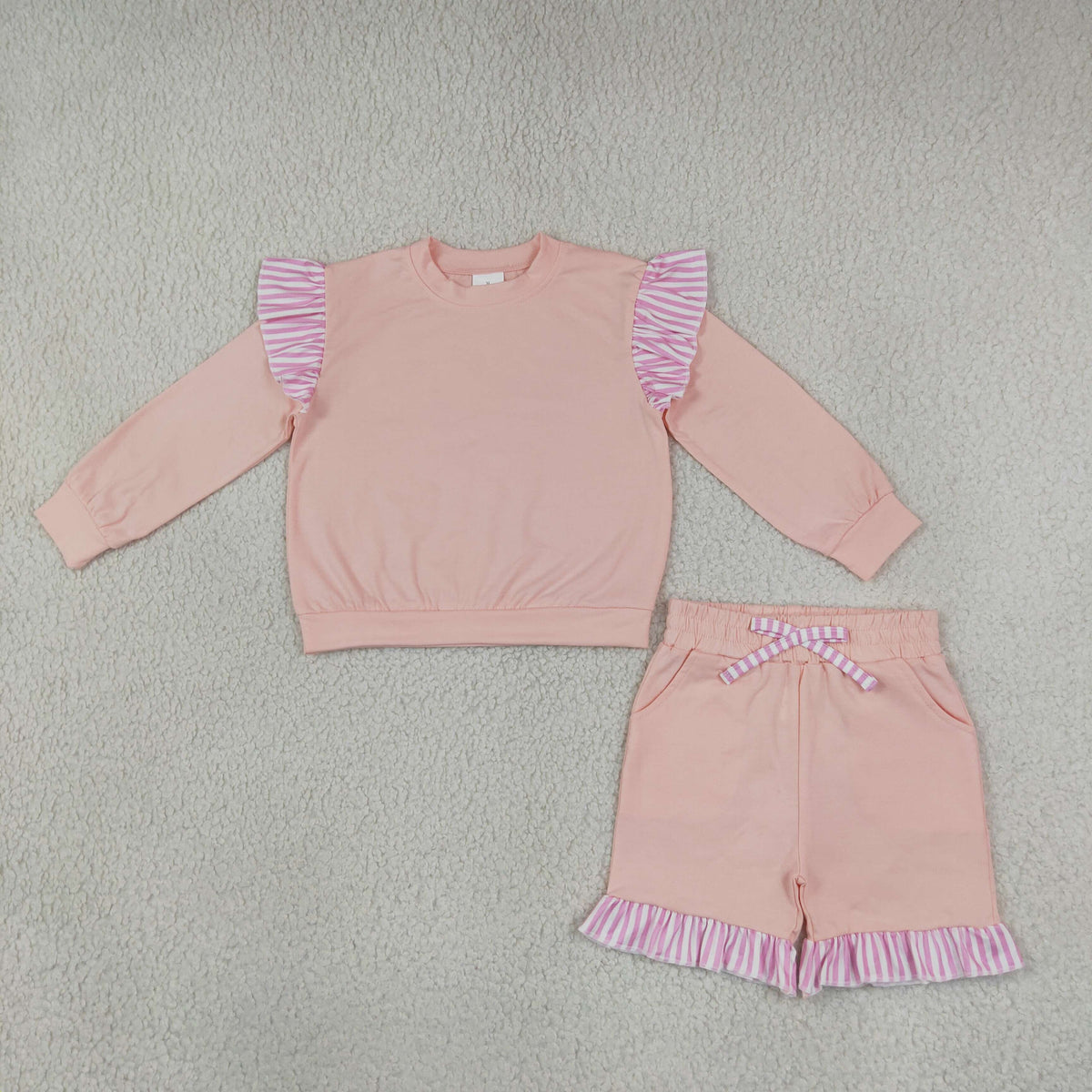 Sibling Baby Girls Long Flutter Sleeves Shirts Top Pockets Ruffle Shorts Pants Clothes Sets