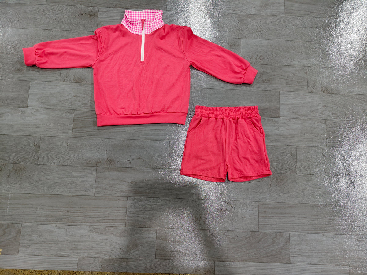 Baby Girls Pink Long Sleeve Zip Pullover Pockets Short Clothes Set Preorder