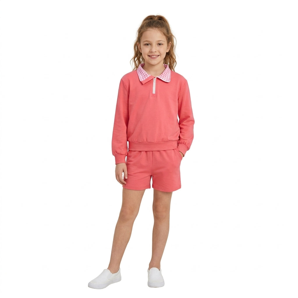Baby Girls Watermelon Red Zip Pullover Pockets Short Clothes Set