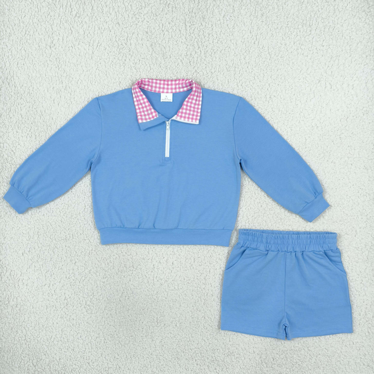 Baby Girls Blue Pink Long Sleeve Zip Pullovers Pockets Short Clothes Set