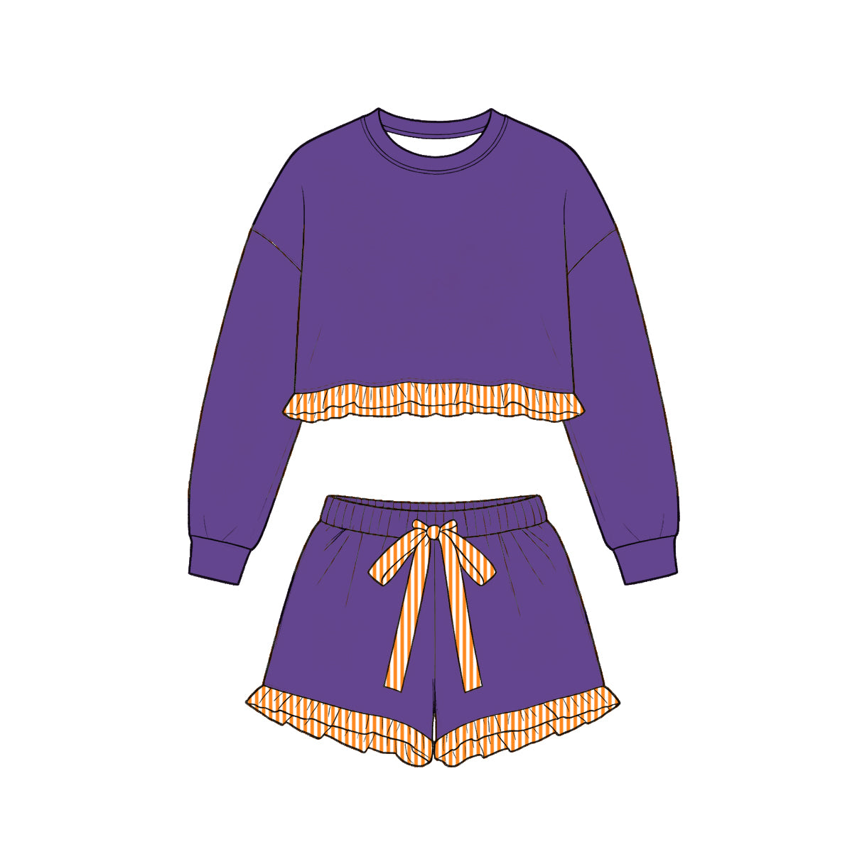 Baby Girls Purple Long Sleeve Shirt Top Ruffle Short Clothes Set Preorder