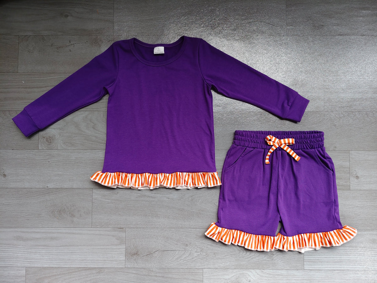 Baby Girls Purple Long Sleeve Shirt Top Ruffle Short Clothes Set Preorder