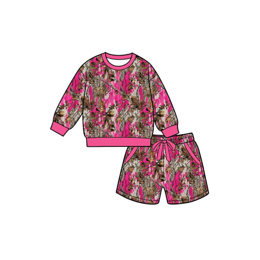 Preorder moq 5 Baby Girls Pink Camouflage Long Sleeve Shirt Shorts Outfits Sets