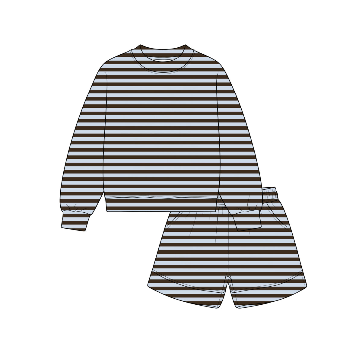 Preorder moq 5 Baby Girls Long Sleeve Navy Stripe Top Pockets Short Clothes Set