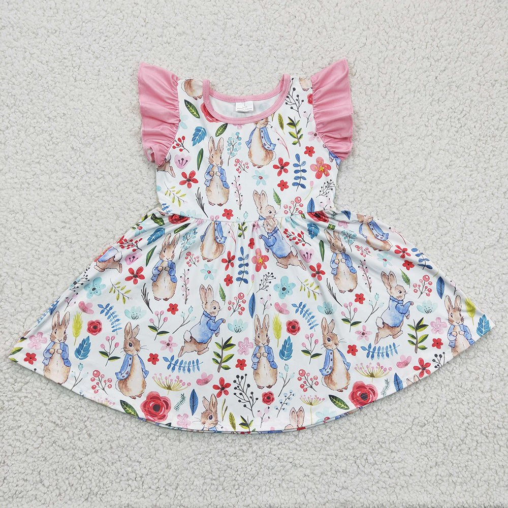 Sibling Baby Girls Easter Flower Rabbit Rompers Dresses Suits