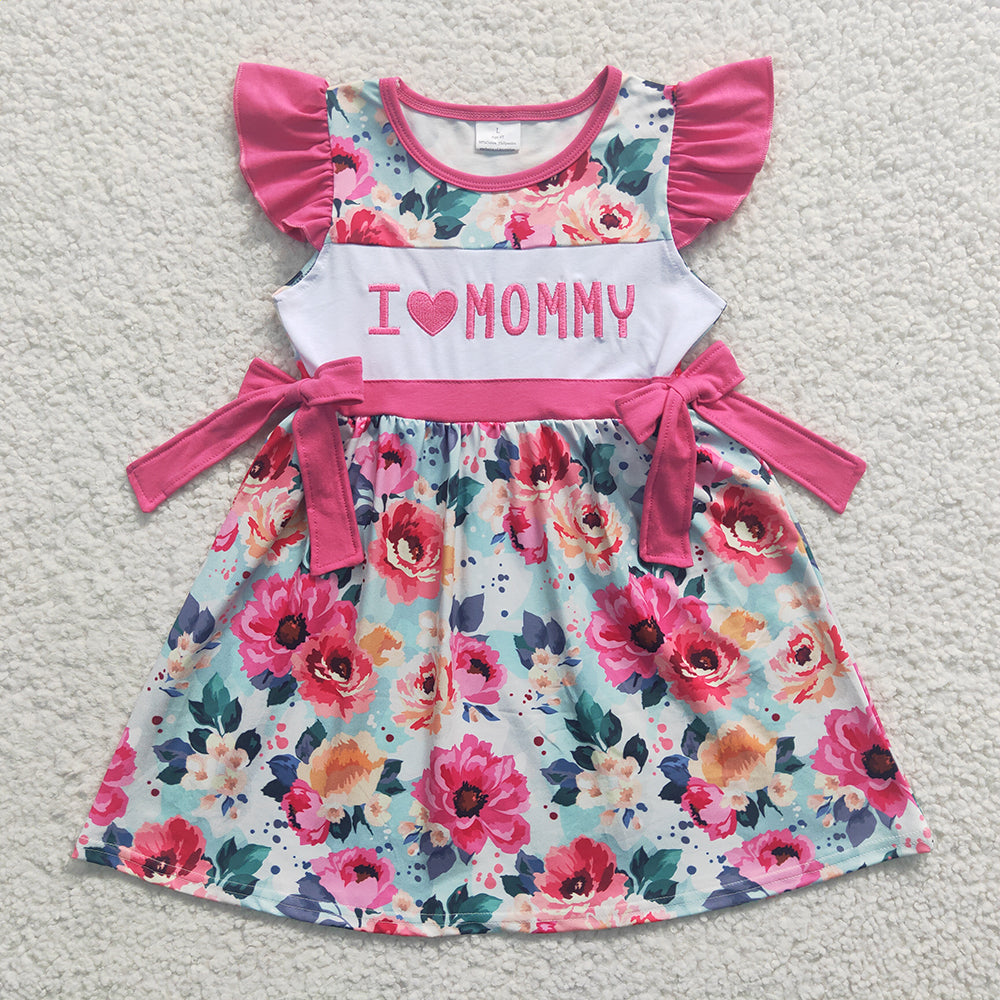 Sibling Baby Girls I Love Mom Pink Floral Rompers Dresses