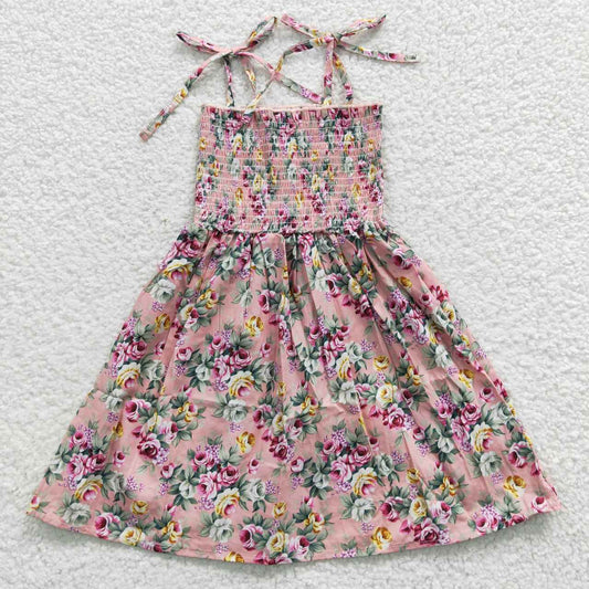 Sibling Baby Girls Strap Colorful Floral Print Knee Length Dresses