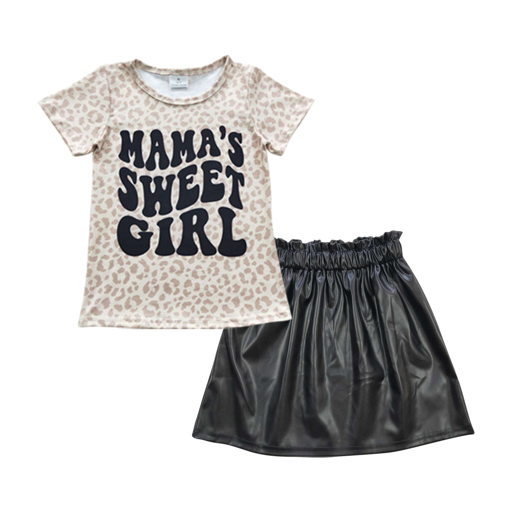 Baby Girls Mama's Sweet Shirt Black Pleather Skirts Sets