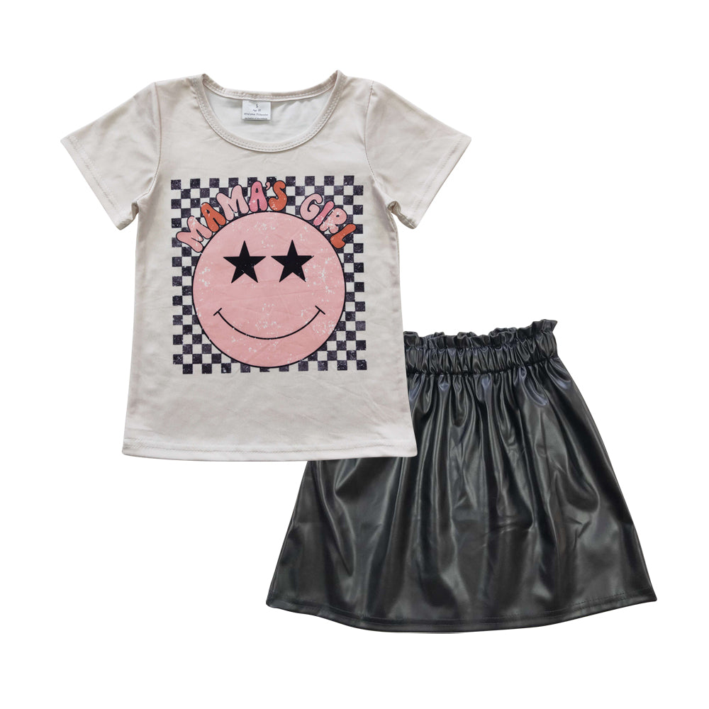 Mama's Girl Shirt Black Pleather Skirts Sets