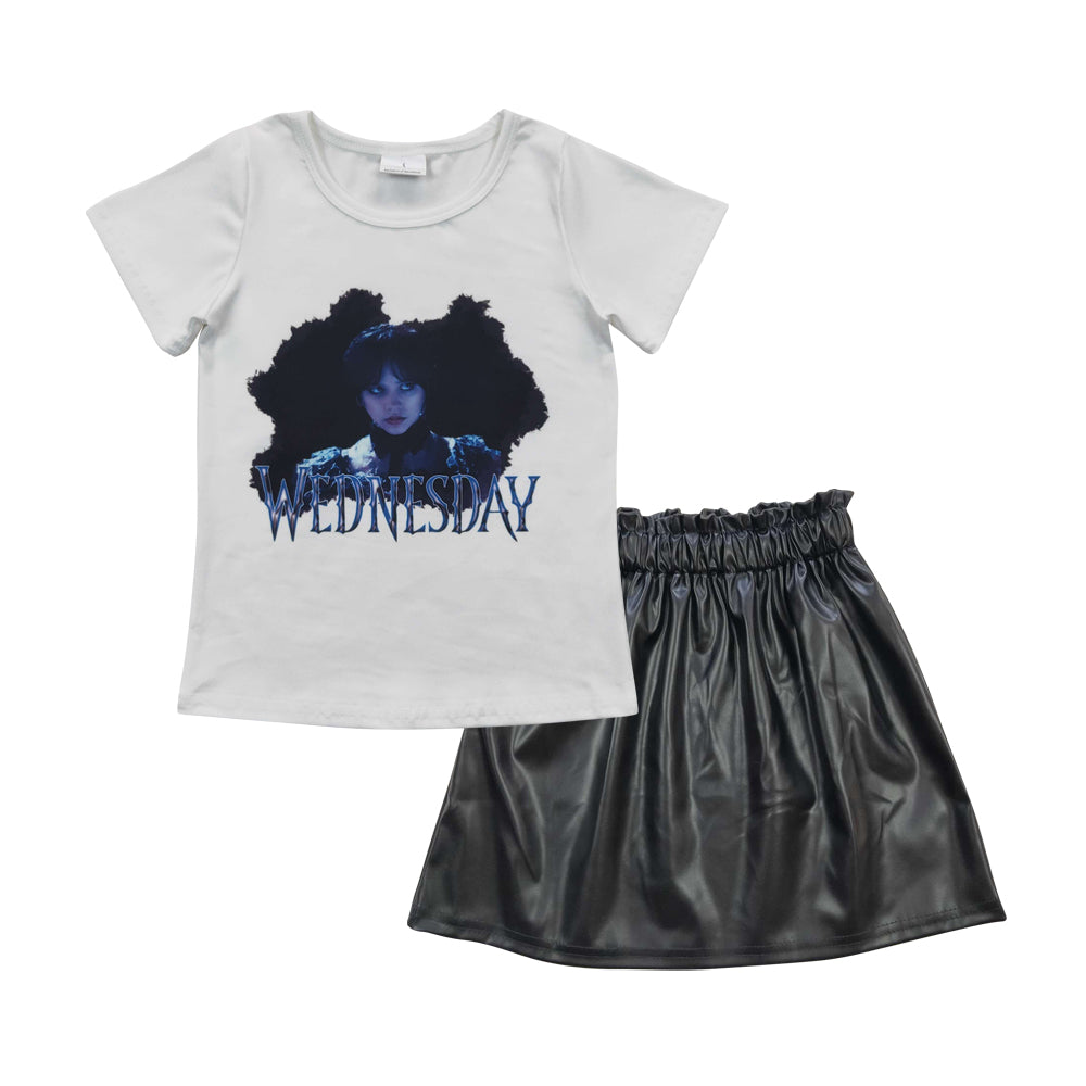 Baby Girls Shirts Black Pleather Skirts Sets