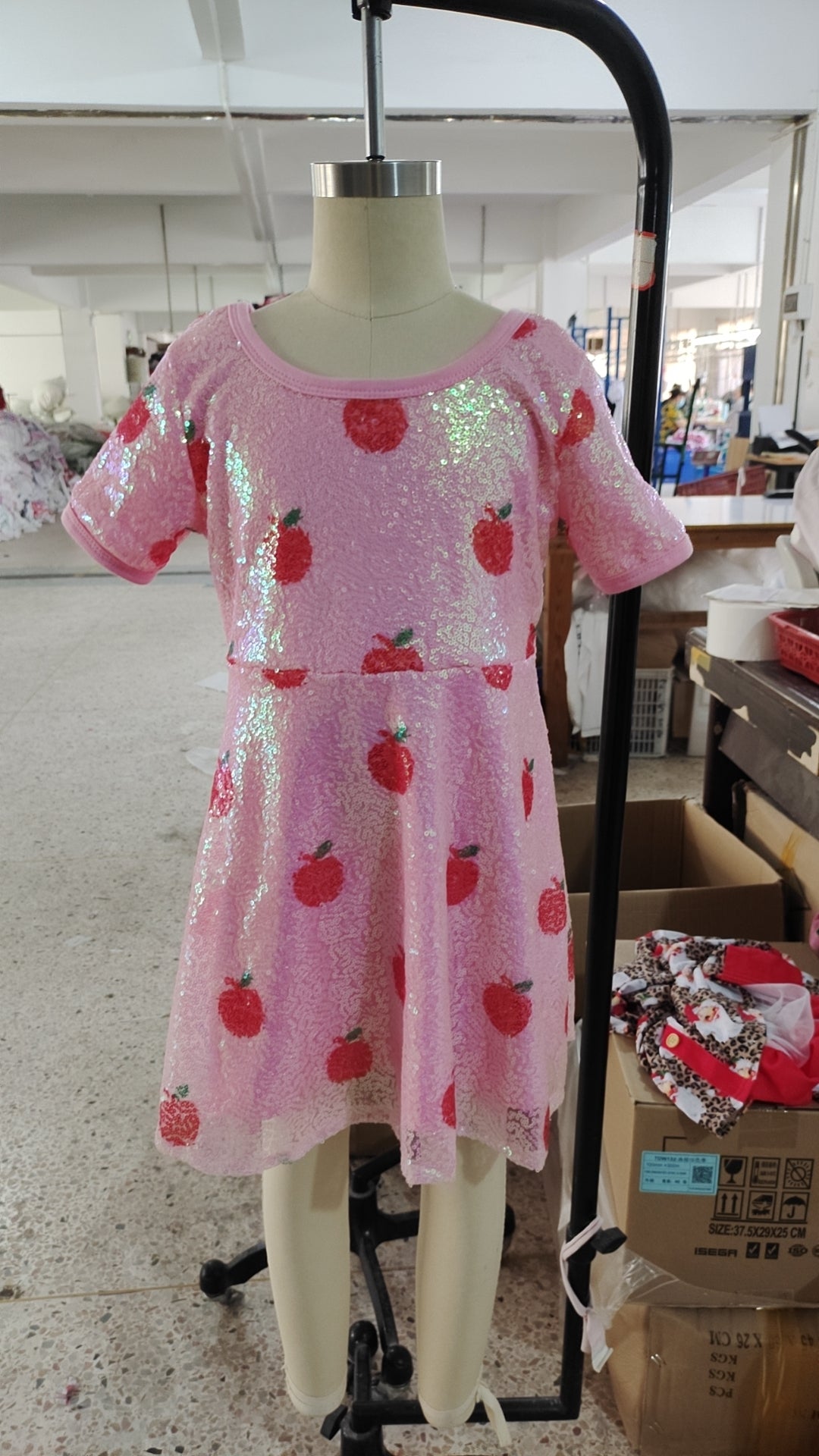 Baby Girls Back To School Apple Sequin Knee Length Dresses