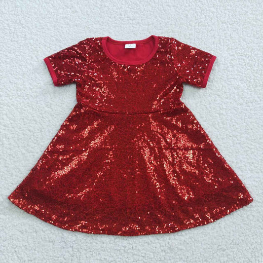 Sibling Baby Girls Christmas Embroidery Santa Sequin Ruffle Knee Length Dresses