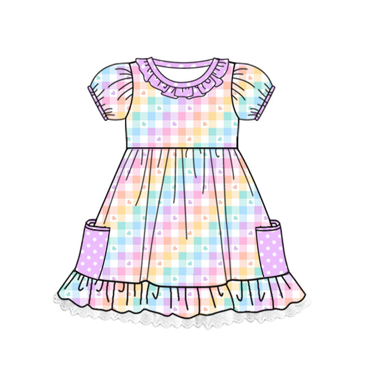 Baby Girls Colorful Hearts Ruffle Knee Length Dresses preorder