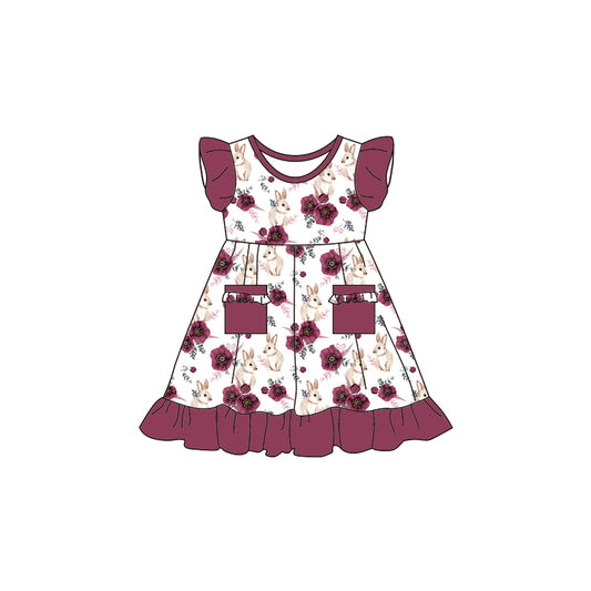 Baby Girls Spring Easter Rabbit Flowers Pockets Knee Length Dresses preorder