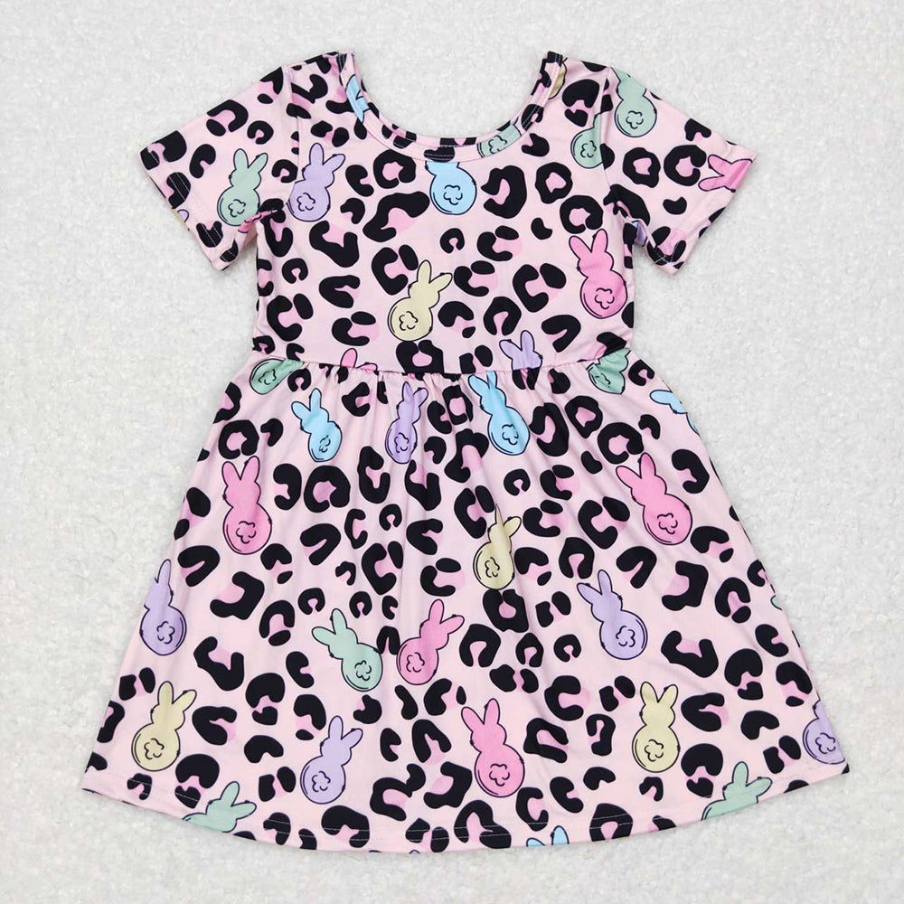 Sibling Baby Girls Pink Easter Leopard Bunny Dresses Jumpsuits