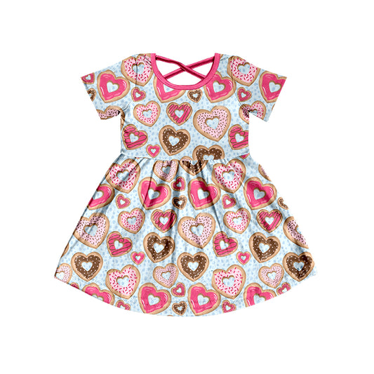 Baby Girls Valentines Hearts Donuts Short Sleeve Knee Length Boutique Dresses preorder