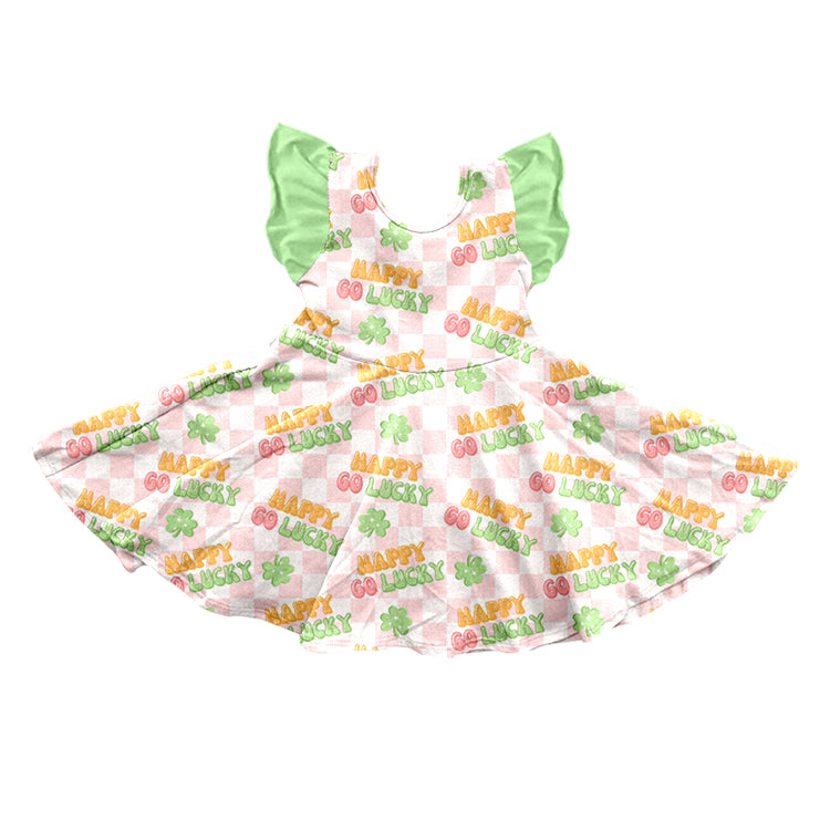 Baby Girls Flutter Sleeve St Patrick Day Pink Checkered Knee Length Dresses preorder