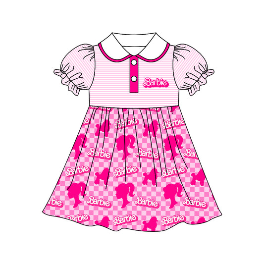 Baby Girls Doll Collar Bar Short Sleeve Pink Knee Length Dresses preorder